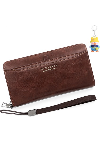 Erkek Uzun Cüzdan Çekme Kartı Fermuarlı Moda Casual Cüzdan Clutch Çantası Büyük Kapasiteli Çoklu Kart Yuvası Cep Telefonu Çantası (Yurt Dışından)