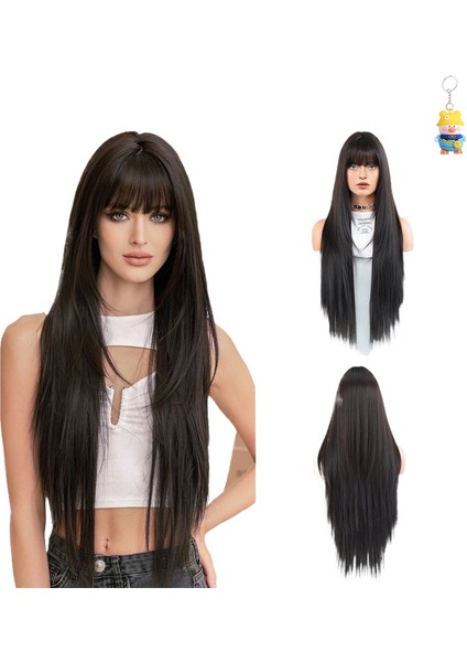 Peruk Kadın Uzun Saç Siyah Peruk Kimyasal Elyaf Fiber Tam Kafa Kapağı (Yurt Dışından)