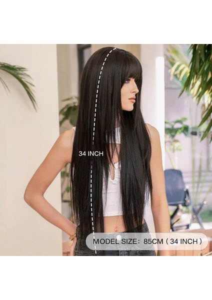 Peruk Kadın Uzun Saç Siyah Peruk Kimyasal Elyaf Fiber Tam Kafa Kapağı (Yurt Dışından) fırsatları