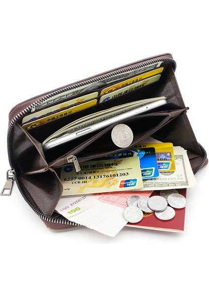 Moda Erkekler Orta Uzunluk Büyük Kapasiteli Tek Çekme Zincir Cüzdan Clutch Cep Telefonu Çantası Değişiklik (Yurt Dışından)