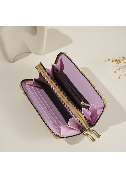 Cüzdan Kadın Çift Fermuarlı Büyük Kapasiteli Clutch Moda Çoklu Kart Yuvası Cep Telefonu (Yurt Dışından) modelleri