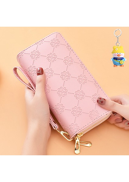 Cüzdan Kadın Uzun Çift Fermuarlı Clutch Büyük Kapasiteli Çift Katmanlı Cep Telefonu Çantası Bilek Kayışı Cüzdan (Yurt Dışından)
