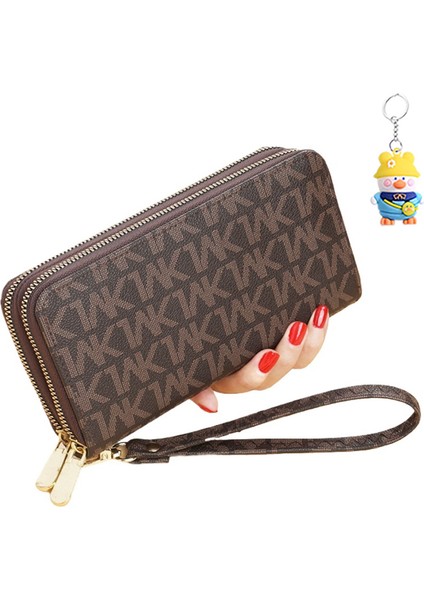 Uzun Cüzdan Kadın Çift Fermuarlı Clutch Kadın Çift Katmanlı Baskılı Büyük Kapasiteli Cep Telefonu Çantası (Yurt Dışından)
