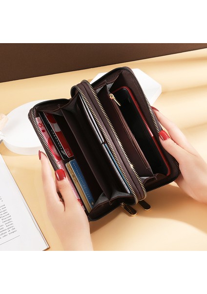 Uzun Cüzdan Kadın Çift Fermuarlı Clutch Kadın Çift Katmanlı Baskılı Büyük Kapasiteli Cep Telefonu Çantası (Yurt Dışından) fiyatları