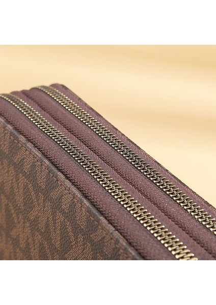 Uzun Cüzdan Kadın Çift Fermuarlı Clutch Kadın Çift Katmanlı Baskılı Büyük Kapasiteli Cep Telefonu Çantası (Yurt Dışından) modelleri