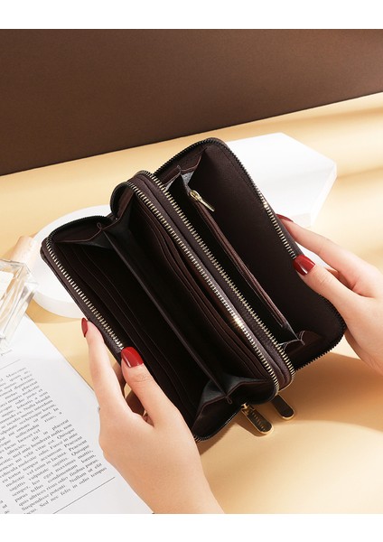 Uzun Cüzdan Kadın Çift Fermuarlı Clutch Kadın Çift Katmanlı Baskılı Büyük Kapasiteli Cep Telefonu Çantası (Yurt Dışından) indirimleri