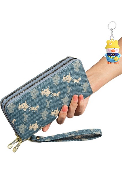 Çift Fermuarlı Cüzdan Bayanlar Uzun Büyük Kapasiteli Çift Katmanlı Cüzdan Baskılı Clutch Cep Telefonu (Yurt Dışından)