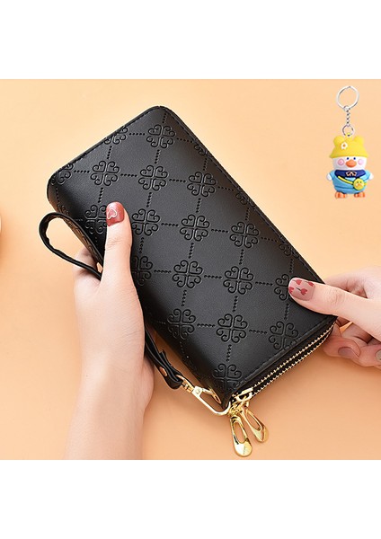 Cüzdan Kadın Uzun Çift Fermuarlı Clutch Büyük Kapasiteli Çift Katmanlı Cep Telefonu Çantası Bilek Kayışı Cüzdan (Yurt Dışından)