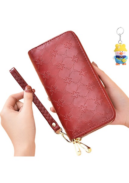 Uzun Cüzdan Bayanlar Büyük Kapasiteli Clutch Kadın Çift Katmanlı Fermuarlı Cep Telefonu Çantası (Yurt Dışından)