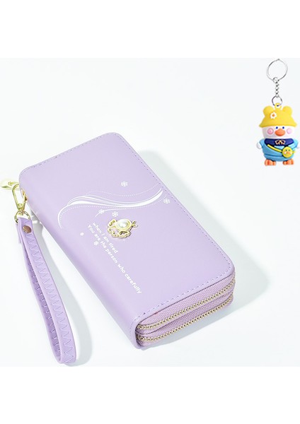 Çift Fermuarlı Cüzdan Bayanlar Uzun Büyük Kapasiteli Clutch Öğrenci Çift Katmanlı Cüzdan Değişim Cep Telefonu Çantası (Yurt Dışından)