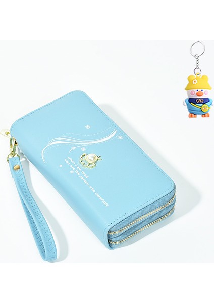Çift Fermuarlı Cüzdan Bayanlar Uzun Büyük Kapasiteli Clutch Öğrenci Çift Katmanlı Cüzdan Değişim Cep Telefonu Çantası (Yurt Dışından)