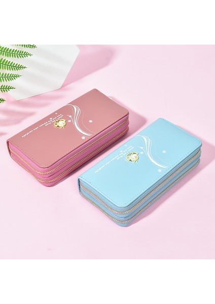 Çift Fermuarlı Cüzdan Bayanlar Uzun Büyük Kapasiteli Clutch Öğrenci Çift Katmanlı Cüzdan Değişim Cep Telefonu Çantası (Yurt Dışından)