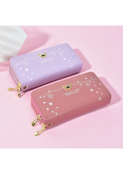 Cüzdan Uzun Kadın Bilek Kayışı Büyük Kapasiteli Clutch Çift Fermuarlı Cep Telefonu Çantası Kadın (Yurt Dışından) modelleri