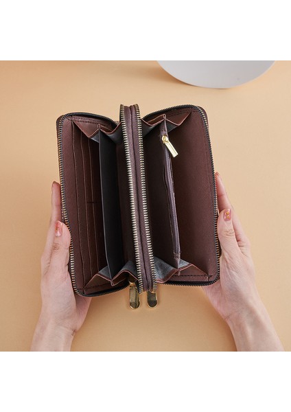 Uzun Cüzdan Kadın Büyük Kapasiteli Çift Fermuarlı Cep Telefonu Çantası Clutch (Yurt Dışından) fırsatları
