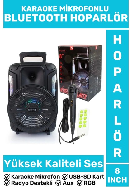 Yüksek Kaliteli Dj Bass Aux USB Sf Kart Giriş Radyo Karaoke Mikrofon 8 Inch Rgb Bluetooth Hoparlör
