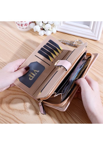Moda Bayan Uzun Iki Katlı Cüzdan Cüzdan Clutch Cep Telefonu Çantası Kart Tutucu (Yurt Dışından)
