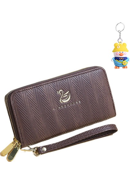 Bayanlar Cüzdan Uzun Moda Büyük Kapasiteli Çift Fermuarlı Clutch Kart Tutucu (Yurt Dışından)