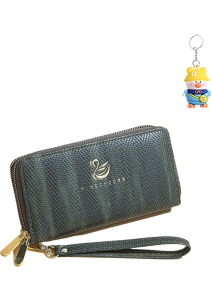 Bayanlar Cüzdan Uzun Moda Büyük Kapasiteli Çift Fermuarlı Clutch Kart Tutucu (Yurt Dışından)