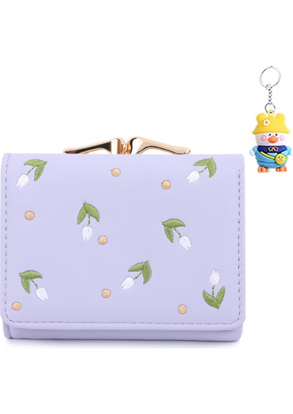 Nakış Üç Katlı Kadın Cüzdan Çoklu Kart Yuvası Kısa Değişiklik Tutucu Kart Tutucu (Yurt Dışından)