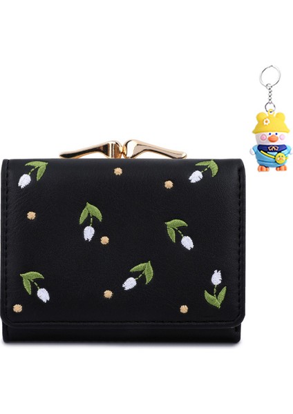 Nakış Üç Katlı Kadın Cüzdan Çoklu Kart Yuvası Kısa Değişiklik Tutucu Kart Tutucu (Yurt Dışından)