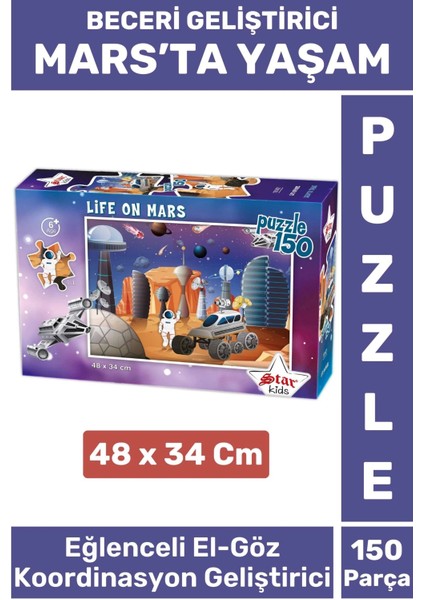 Premium Seri Eğlenceli El Göz Koordinasyon Beceri Geliştirici Çocuk 150 Parça Puzzle Mars'ta Yaşam