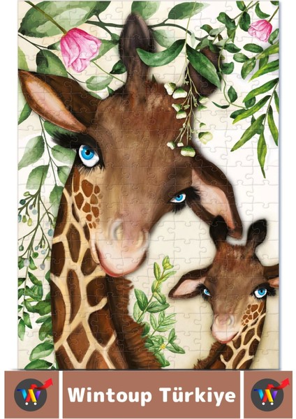 Premium Eğlenceli El Göz Koordinasyon Beceri Geliştirici Çocuk 200 Parça Puzzle Anne ve Bebek Zürafa fiyatları