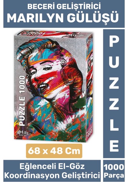Premium El Göz Koordinasyon Beceri Görsel Algı Geliştirici 1000 Parça Çocuk Puzzle Marılyn Gülüşü