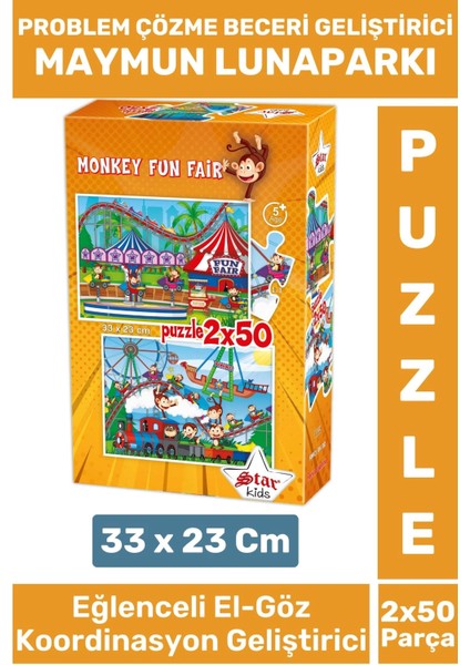 Premium Eğlenceli El Göz Koordinasyon Beceri Geliştirici Çocuk 2X50 Parça Puzzle Maymun Lunaparkı