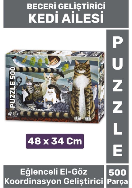 Özel Eğlenceli El Göz Koordinasyon Beceri Görsel Algı Geliştirici Çocuk 500 Parça Puzzle Kedi Ailesi