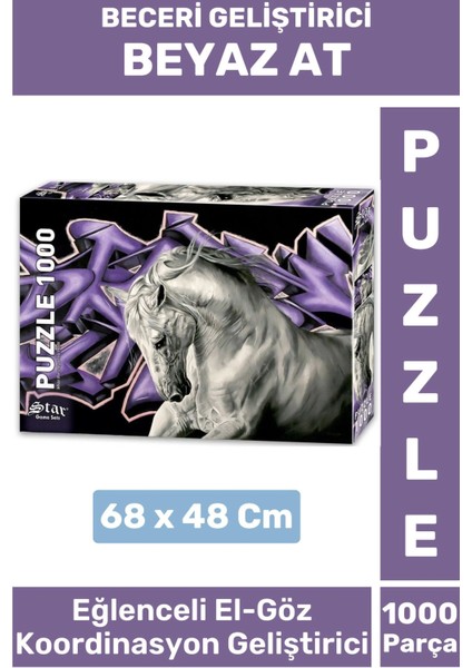 Premium Eğlenceli El Göz Koordinasyon Beceri Görsel Algı Geliştirici Çocuk 1000 Prça Puzzle Beyaz At