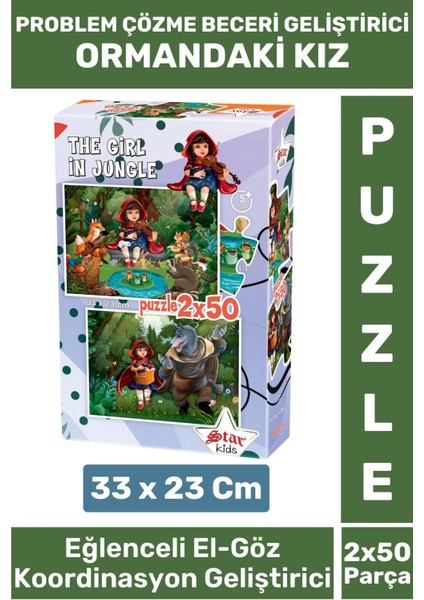 Premium Seri Eğlenceli El Göz Koordinasyon Beceri Geliştirici Çocuk 2X50 Parça Puzzle Ormandaki Kız