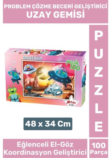 Premium Seri Eğlenceli El Göz Koordinasyon Beceri Geliştirici Çocuk 100 Parça Puzzle Uzay Gemisi