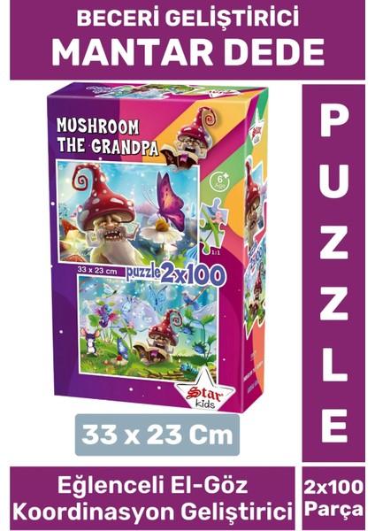 Premium Seri Eğlenceli El Göz Koordinasyon Beceri Geliştirici Çocuk 2X100 Puzzle Mantar Dede