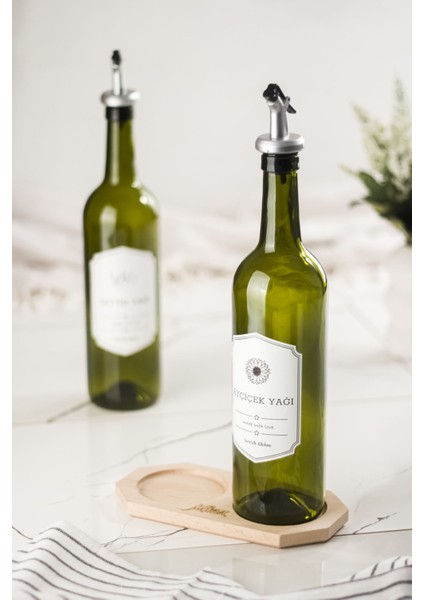 Bambu Standlı 2'Li 750 Ml Zeytinyağı & Sıvı Yağ Şişesi & Yağlık Sirkelik Seti (Damlatmaz)
