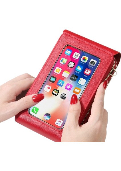 Dokunmatik Ekranlı Cep Telefonu Çantası Kadın Dikey Crossbody Çantası Cep Telefonu Çantası Çok Fonksiyonlu (Yurt Dışından)