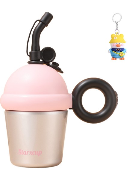 Sevimli Çocuk Termos Bardak Basit Pipetli Bardak Paslanmaz Çelik Taşınabilir Masaüstü Bardak Saplı Büyük Göbek Bardak (Yurt Dışından)