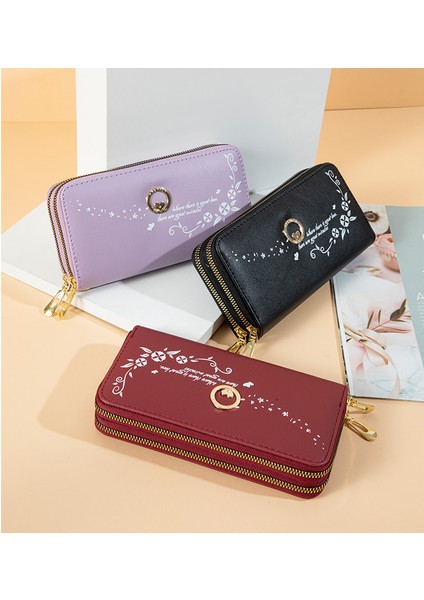 Moda Cüzdan Büyük Kapasiteli Cüzdan Çift Fermuarlı Cep Telefonu Clutch Kart Tutucu (Yurt Dışından)