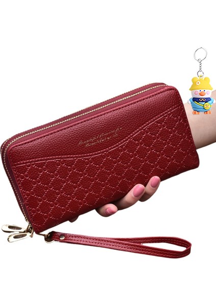Bayan Cüzdan Uzun Büyük Kapasiteli Çift Fermuarlı Clutch Cüzdan Kadın Çift Katmanlı Clutch Cüzdan (Yurt Dışından)