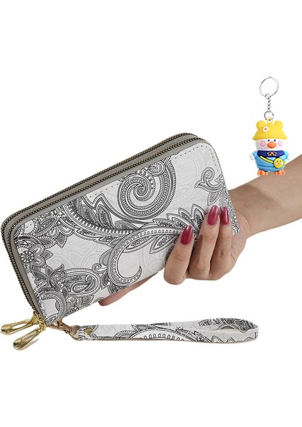 Cüzdan Kadın Moda Çift Fermuar Büyük Kapasiteli Cep Telefonu Çantası Para Cüzdanı (Yurt Dışından)