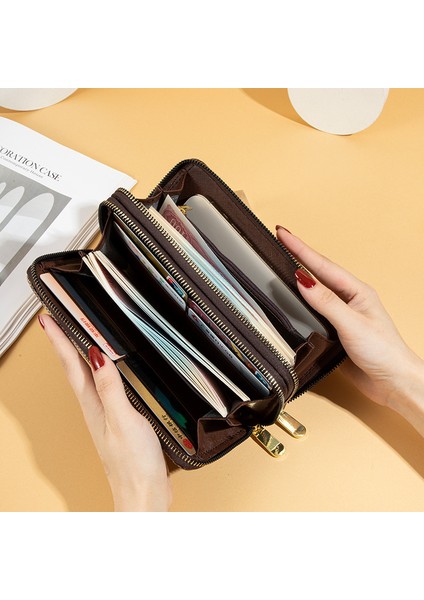 Cüzdan Kadın Büyük Kapasiteli Clutch Çift Fermuarlı Cep Telefonu Çantası Kart (Yurt Dışından) fırsatları