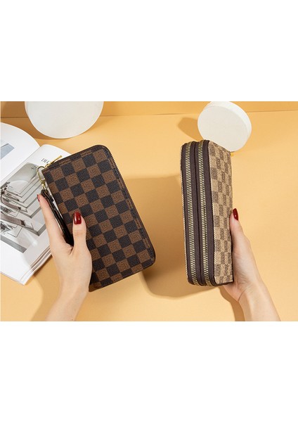 Cüzdan Kadın Büyük Kapasiteli Clutch Çift Fermuarlı Cep Telefonu Çantası Kart (Yurt Dışından) indirimleri