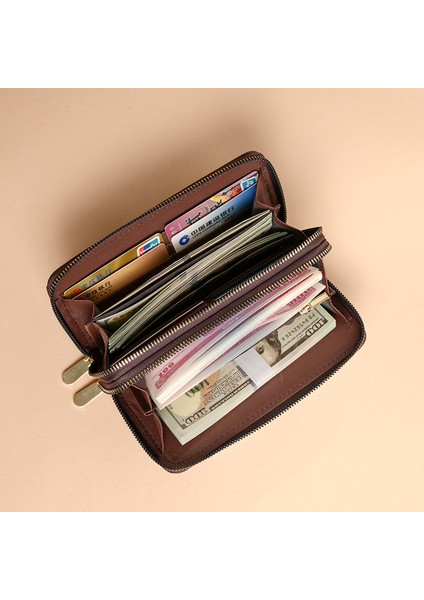 Bayanlar Uzun Cüzdan Moda Çift Fermuarlı Büyük Kapasiteli Cep Telefonu Çantası Clutch (Yurt Dışından)