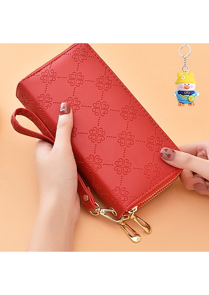 Cüzdan Kadın Uzun Çift Fermuarlı Clutch Büyük Kapasiteli Çift Katmanlı Cep Telefonu Çantası Bilek Kayışı Cüzdan (Yurt Dışından)