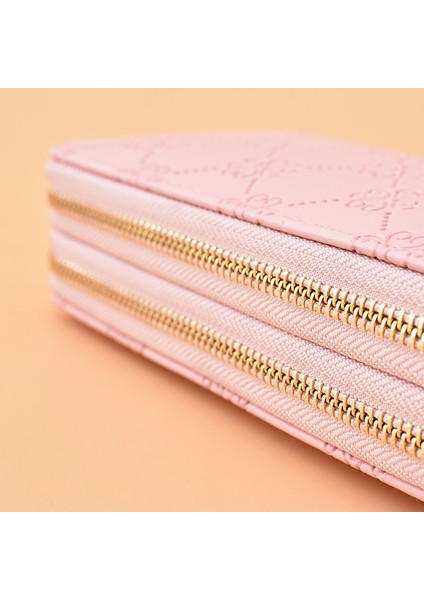 Cüzdan Kadın Uzun Çift Fermuarlı Clutch Büyük Kapasiteli Çift Katmanlı Cep Telefonu Çantası Bilek Kayışı Cüzdan (Yurt Dışından)
