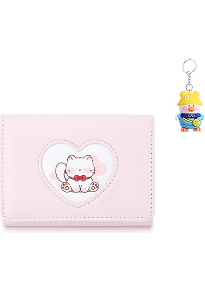 Kızlar Için Kapaklı Kedi Sevimli Kart Tutucu Kısa Çok Yönlü Kadın Cüzdanı (Yurt Dışından)