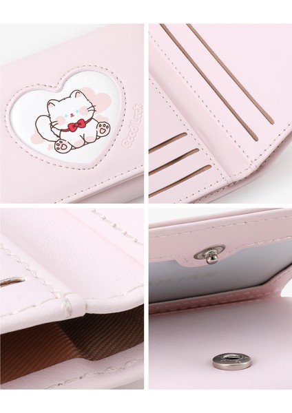 Kızlar Için Kapaklı Kedi Sevimli Kart Tutucu Kısa Çok Yönlü Kadın Cüzdanı (Yurt Dışından) indirimleri