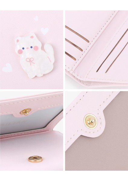Kız Kedi Cüzdan Çok Yönlü Kadın Kısa Cüzdan Çoklu Kart Yuvası Kart Tutucu (Yurt Dışından) indirimleri