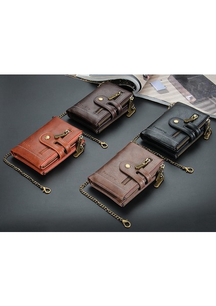 Erkek Kısa Cüzdan Iş Çift Fermuarlı Para Cüzdanı Çoklu Kart Yuvası Üç Katlı Cüzdan (Yurt Dışından) fiyatları