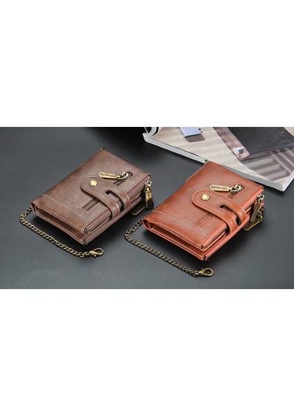 Erkek Kısa Cüzdan Iş Çift Fermuarlı Para Cüzdanı Çoklu Kart Yuvası Üç Katlı Cüzdan (Yurt Dışından) modelleri