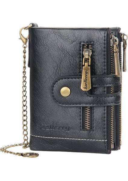 Erkek Kısa Cüzdan Iş Çift Fermuarlı Para Cüzdanı Çoklu Kart Yuvası Üç Katlı Cüzdan (Yurt Dışından) fırsatları